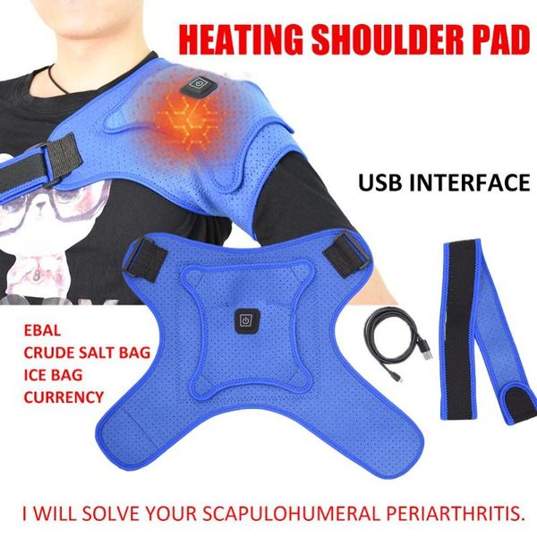 

usb charge heated shoulder brace adjustable single shoulder support keep warm therapy wrap pad muscle relieves pain, Black;blue