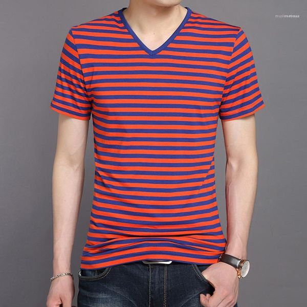

mens tshirts summer v neck short sleeve slim mens casual colorful male tees striped designer, White;black