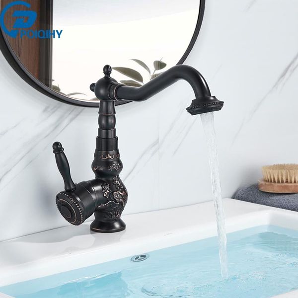 

bathroom sink faucets poiqihy bronze black basin carved faucet long nose spout wash tap 360 rotation single handle mixer torneiras
