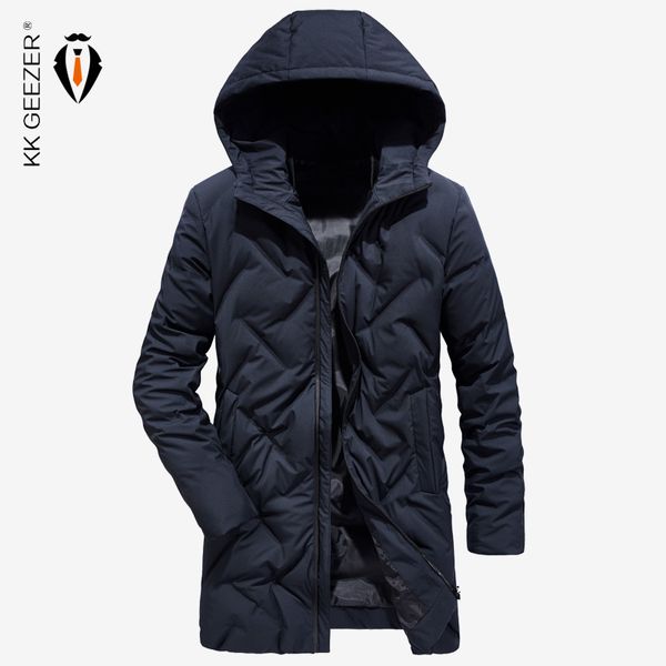 

winter jackets down men long windbreak solid color duck 90% parkas military business thick coat padded parka waterproof overcoat, Black;white