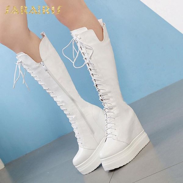 

sarairis 2020 new arrivals height increasing mid calf boots woman shoes zipper platform wedge high heels shoes ladies boots, Black