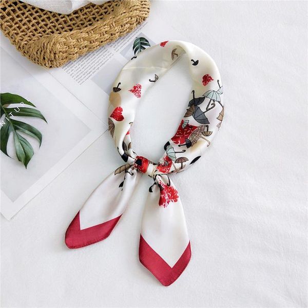

70x70cm women silk scarf cute cartoon print summer satin long wraps rhombic scarves shawl fj232, Blue;gray