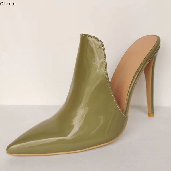 

olomm handmade new fashion women slippers stiletto high heel slippers pointed toe green party shoes women us plus size 5-15, Black