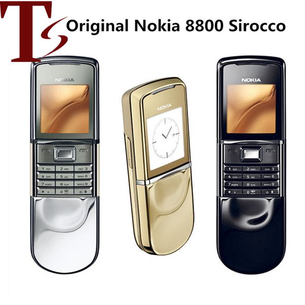 Original Nokia 8800 Sirocco 208MB Telefones Inglês Russo Teclado GSM FM Bluetooth Telefone de Ouro Prata Prata Celular Preto