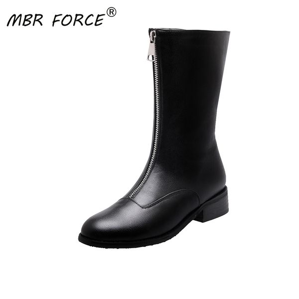 

mbr force fashion boots for woman black pu leather 2020 women's shoes mid-calf boots woterproof rubber sole design spring shoes