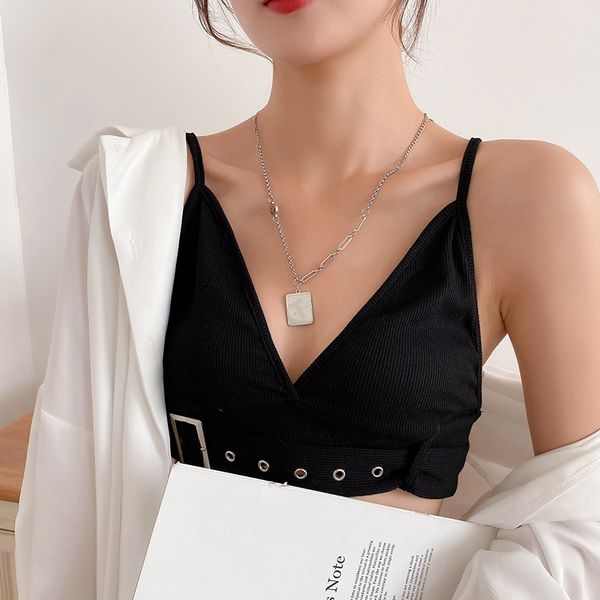 

fashion retro stainless steel hip hop necklace female simple clavicle chain sale, Silver