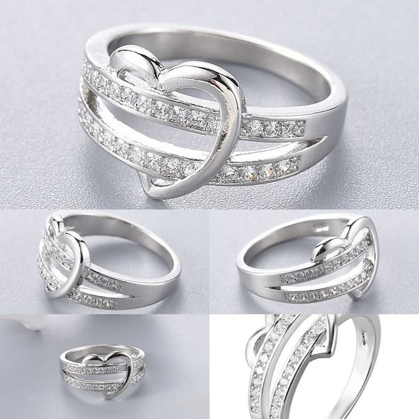 

diamond women's ring double-row ring half-heart-shaped rhinestone ring