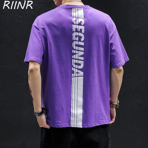 

riinr 2020 summer short-sleeved t-shirt men's round neck fashion brand loose large size casual back letter printed t-shirt
