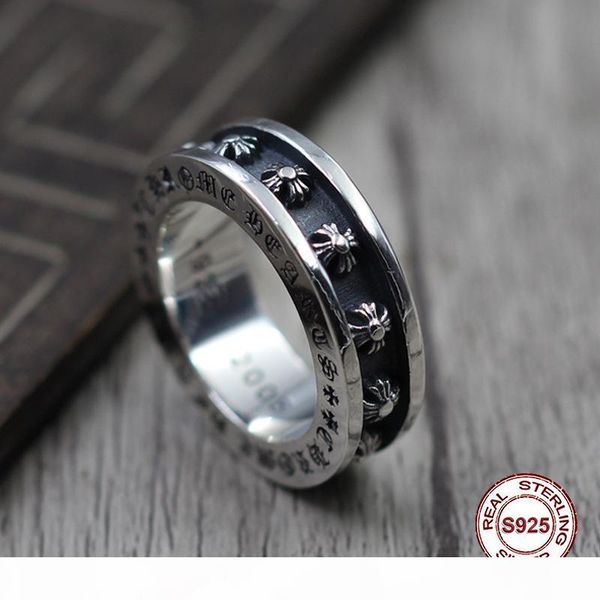 

s925 pure silver men's ring individuality restoring ancient ways punk style groove cross thickening popular classic ring gift