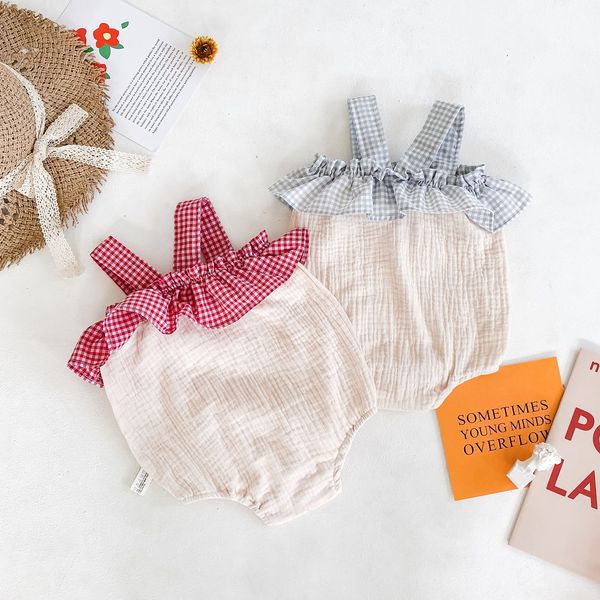 

new twin baby rompers infant girls outfits summer newborn baby clothes lace ruffled strap jumpsuit cotton toddler costume, Blue