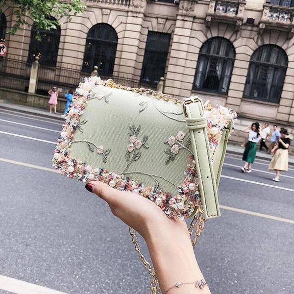 

designer-bag candy shoulder bags ladies messenger girls korea fashion all match cute floral beads handbag pearl thread handmade - w7072