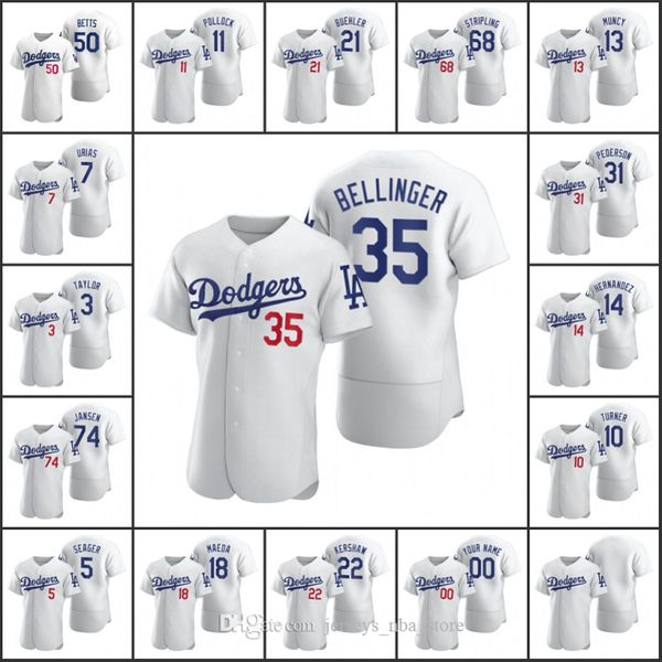 

los angeles dodgers #22 clayton kershaw 35 cody bellinger 50 mookie betts men women youth custom white 2020 authentic jersey 09, Blue;black