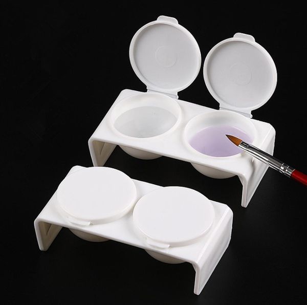 

double hole liquid dish plastic dappen bowl with cap glitter powder brush pen wash cup nail styling nail art brush tool b013, Silver