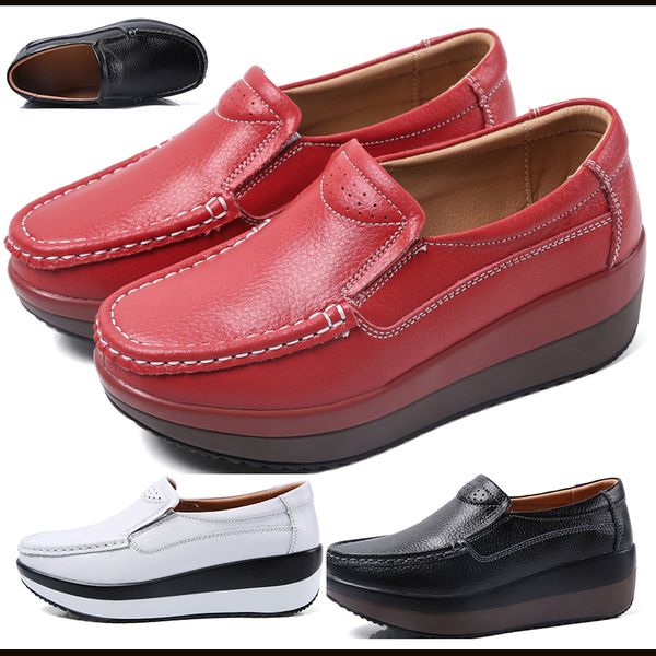 

2020 latest genuine leather platform shoes rocking shoes wedge heel women's single shoe cover foot increase large si, Black