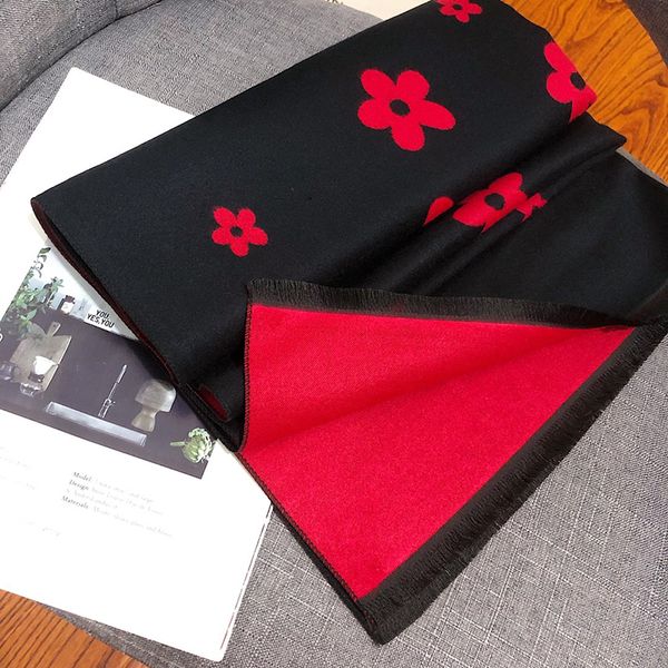 

winter scarf thick soft warm cashmere wool scarf for women fashion four-leaf clover flowers shawl scarves, Blue;gray