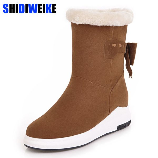 

snow boots flat platform bow fur women shoes ankle boots faux suede fashion cute winter warm black beige sale n025