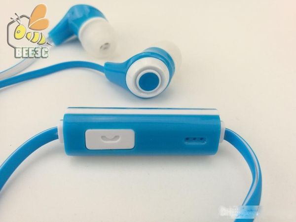 

1.2m length in-ear earphone flat noodle design wire earset with mic blue white black earcup with mic soft material 500ps