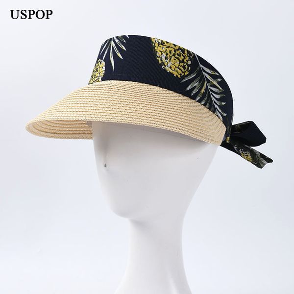 

uspop 2020 women sun hats vacation style bow summer hats beach wide brim straw without crown, Blue;gray