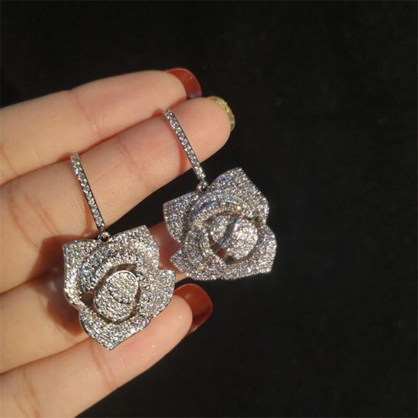 

brand designer wedding jewelry women earrings 2019 fashion rose earring s925 silver cubic zirconia earing rings, Golden;silver