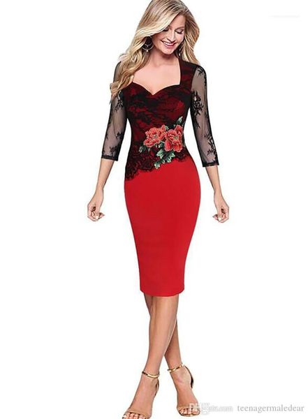 

womens plus size dresses rose embroidery autumn elegant temperament lace long sleeved sweetheart pencil dresses womens party dresses, White;black