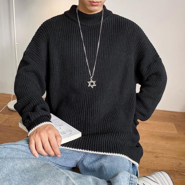

plain color sweater men autumn spring jersey turtleneck pull homme streetwear pullover men outwear knitted sweaters clothing, White;black