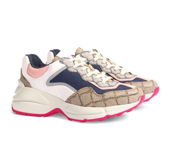 

womens mens rhyton casual shoes classic paris luxury platform leather shoes sneakers thick bottom dad sneaker zapatos, Black