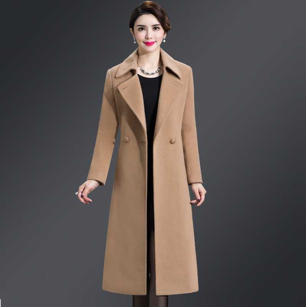 

x-long wool coat 2020 women outerwear autumn winter clothing belt fashion warm woolen blends coat female elegant woolen, Black