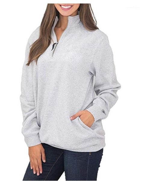 

stand collar long sleeve solid color loose ladies sweatshirts with zipper fashion ladies apparel winter womens hoodie, Black