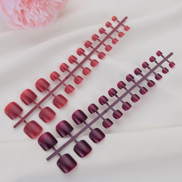 

24pcs/set full cover matte toe false nails french style soft pure color oval frosted fake nails artificial art tips, Red;gold