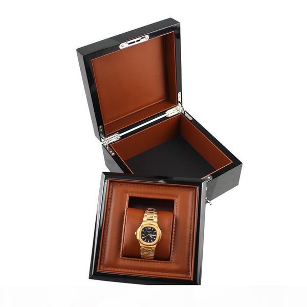 

watch box wood without logo metal lock paint vintage brand watch gift box with pu pillow, Black;blue
