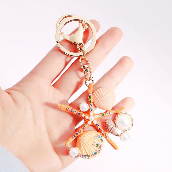 

творческое морская звезда брелок shell key chain мода keyrings брелок для женщин lady сумка шарм подвеска автомобиля ново, Silver