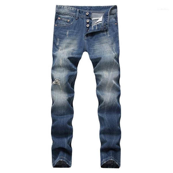 

washed zipper fly mens jeans male apparel light blue straight long mens jeans mid waist regular