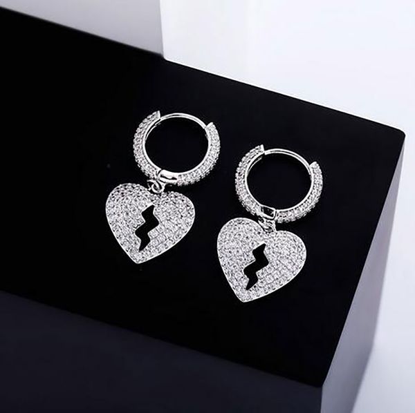 

1 pair iced broken heart earrings for women 14k gold vintage drop earrings wedding party jewelry gift, Golden;silver