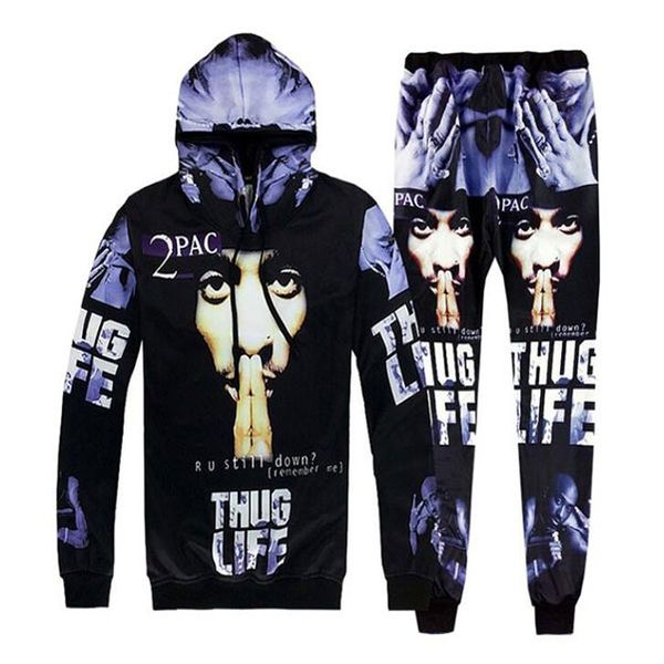 

новые мужчины / женская тупак 2pac забавные 3d печати мода спортивные костюмы hip hop брюки + толстовки tz05, Gray