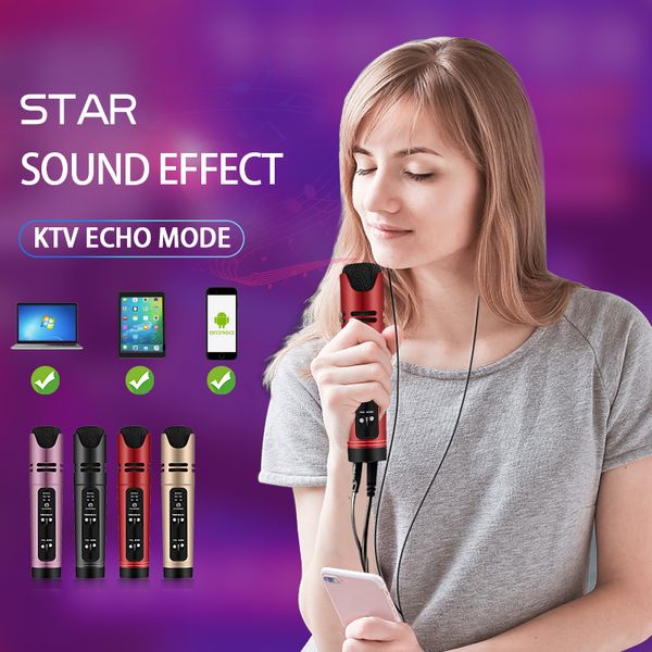 

online star live streaming & youtube video condenser microphone sing recording karaoke for mobile phone computer support 6 voice