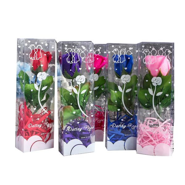 Kreative 22 cm einzelne dekorative Blumenrose mit transparenten PVC-Box-Verpackungsbeuteln für Festival-Hochzeits-Floristen-Blumengeschenke