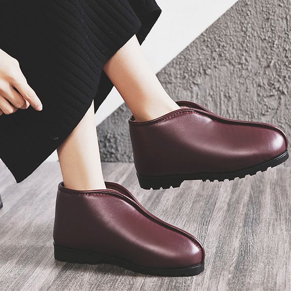 

women's boots luxury pu leather boots warm winter women size 35-44 ankle female shoes non-slip rubber, Black