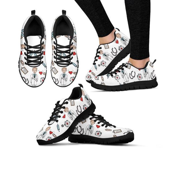 

prints sneakers women mesh non-slip lace up running shoes nursing large size comfort footwear, Black
