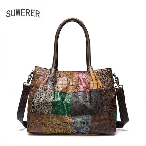 

suwerer women genuine leather handbag cowhide leather shoulder bag women luxury handbags bags color stitching big capacity