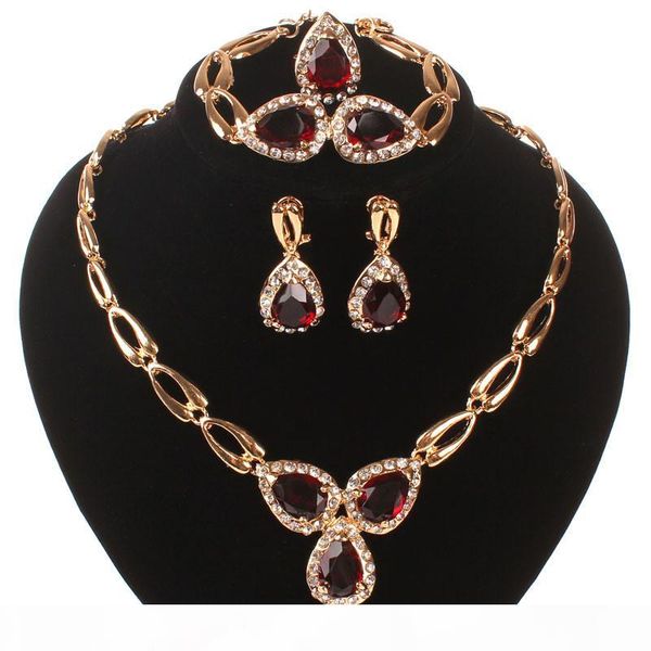 

new coming ruby austrian crystal jewelry sets necklace bracelet earrings ring wedding party costume jewelry set boxes, Slivery;golden