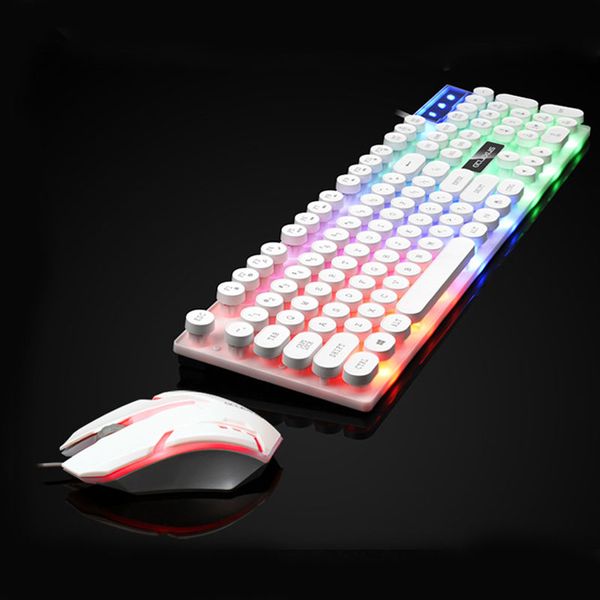 

Mechanical feel punk wired USB keyboard and mouse set 3-color backlit gaming keyboard and mouse set for laptop desktop