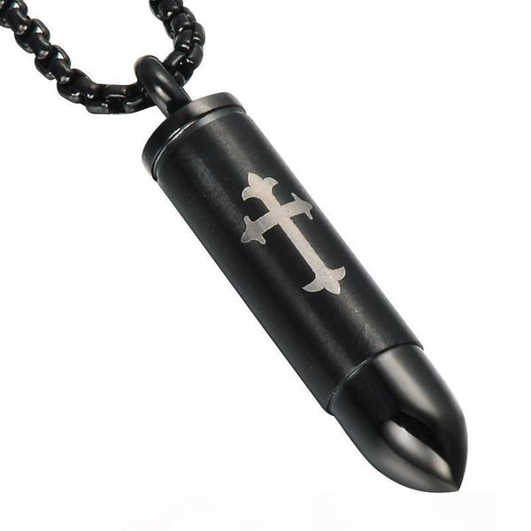 

fashion bullet cross jesus mens necklace punk style jewelry black steel 2colors titanium stainless steel jewelry fashion mens necklace, Silver
