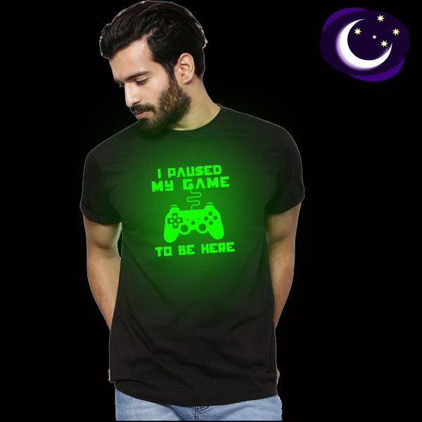 

fashion reflece light t-shirt i paused my game to be here shirt men glow in dark fluorescent shirt luminous in night black