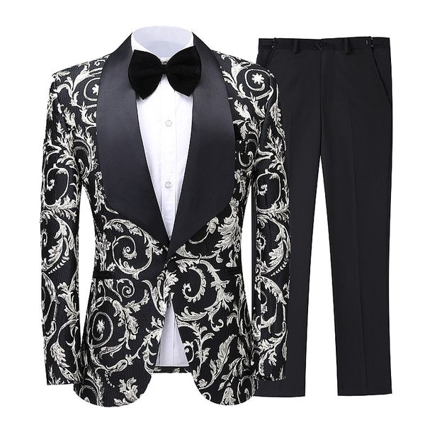 

eu size 2020 new luxury jacquard printed men suit slim fit wedding tuxedo custom made wedding groom party suits costume homme, White;black
