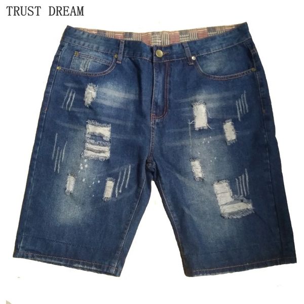 

summer euro style men denim shorts ripped hole vintage beggars designed fashion man personal amazing casual jeans short, Blue
