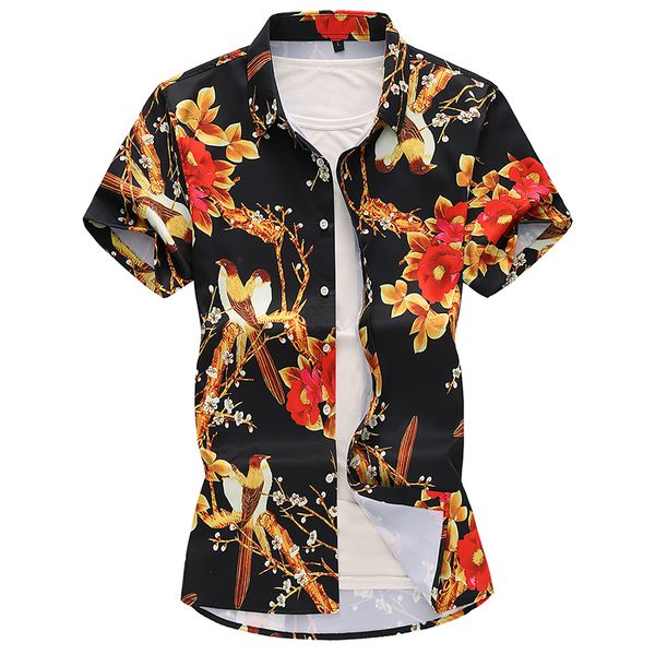 

summer new men's short sleeve shirt floral print slim plus size 100% cotton shirt -7xl men's casual chinese style, White;black