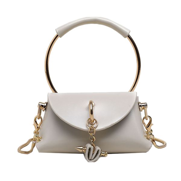 

metal ring handle women handbag mini cute tote bag chain rivet shoulder bag fashion messenger