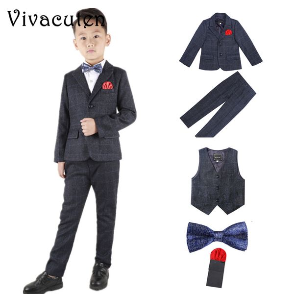 

children boys plaid suit set for wedding kids blazer vest pant 3pcs set child party suits brand formal costumes boys' clothing, Blue