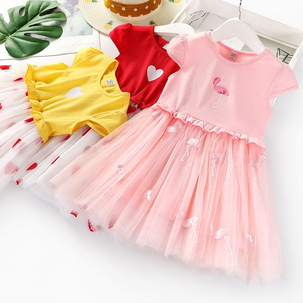 

girls sleeve shirt summer dress 2020 new style children tulle baby fashion princess dress, Red;yellow