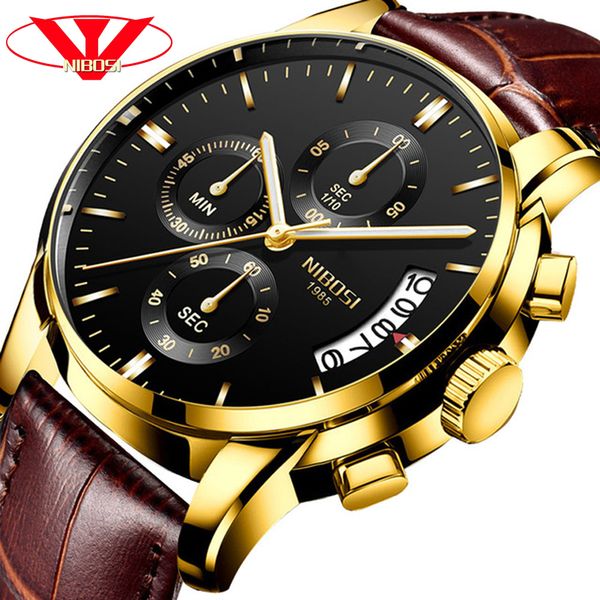 

nibosi fashion watches men chronograph waterproof watch business quartz clock man dropshipping relogio masculino, Slivery;brown